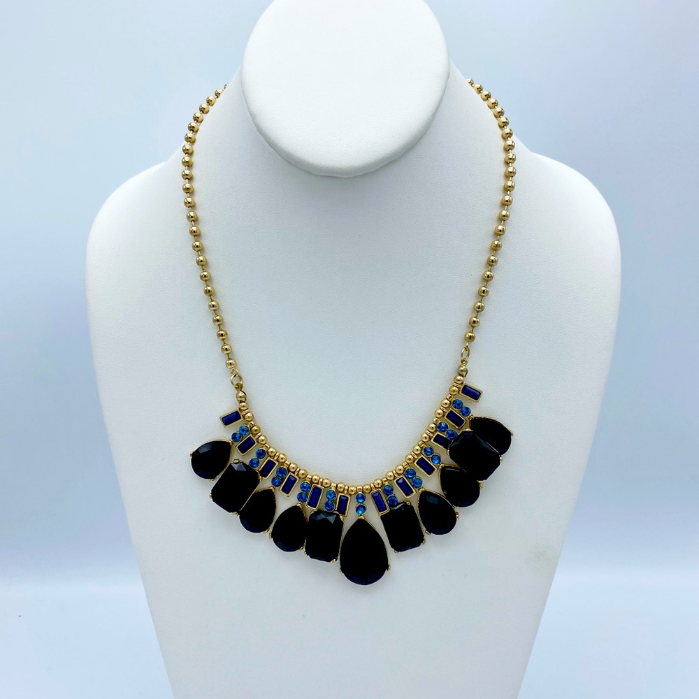 The Limited Gold Tone Ball Chain Blue Rhinestone Boho Chic Statement Necklace